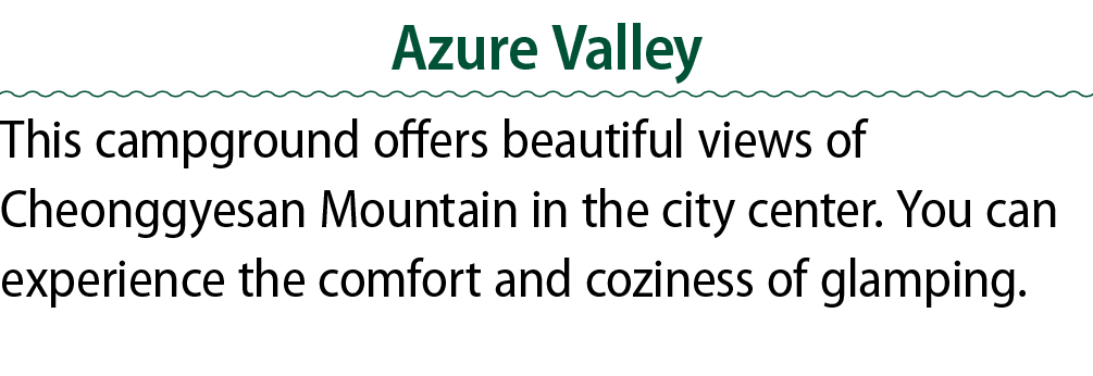Azure Valley This campground offers beautiful views of Cheonggyesan Mountain in the city center. You can experience t...