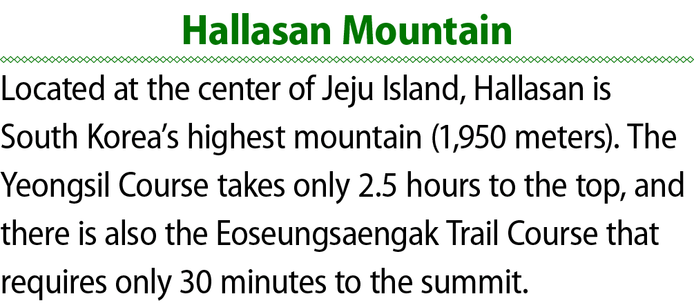 Hallasan Mountain Located at the center of Jeju Island, Hallasan is South Korea’s highest mountain (1,950 meters). Th...